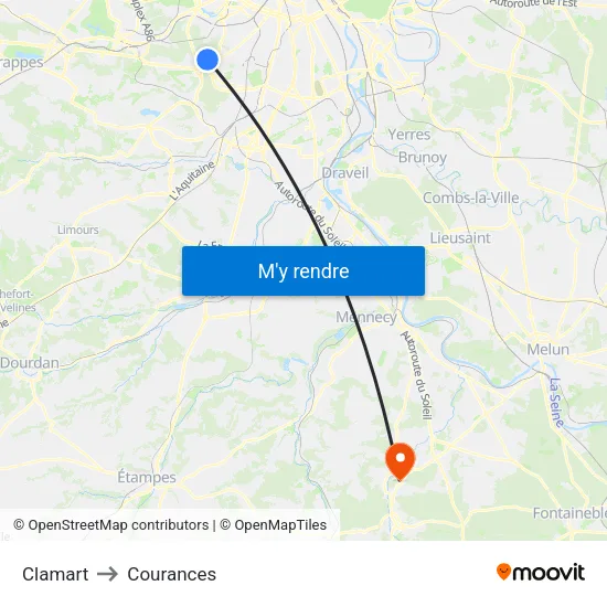 Clamart to Courances map
