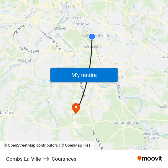Combs-La-Ville to Courances map