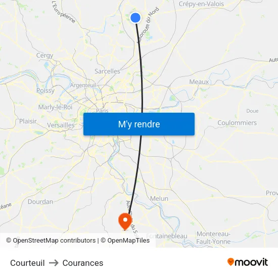 Courteuil to Courances map