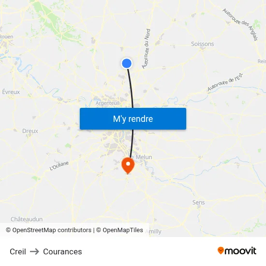 Creil to Courances map