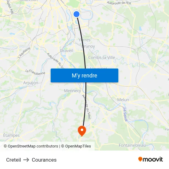 Creteil to Courances map