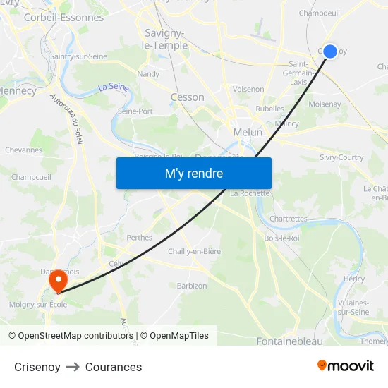 Crisenoy to Courances map