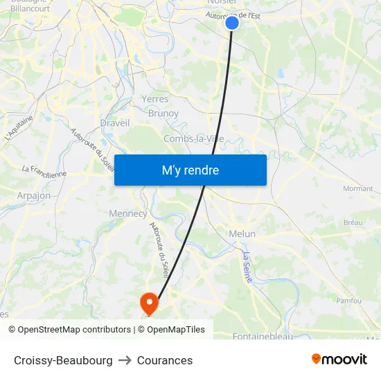 Croissy-Beaubourg to Courances map