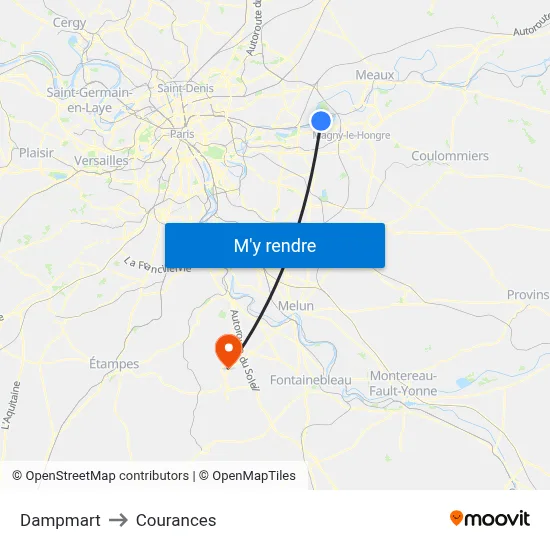 Dampmart to Courances map