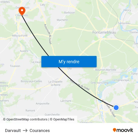 Darvault to Courances map