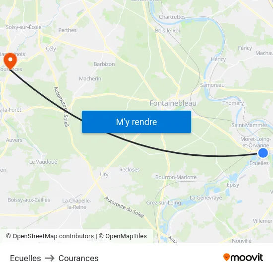 Ecuelles to Courances map