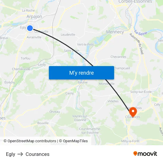 Egly to Courances map