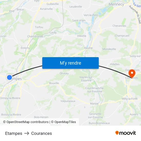 Etampes to Courances map