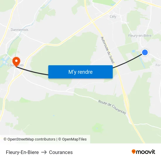 Fleury-En-Biere to Courances map