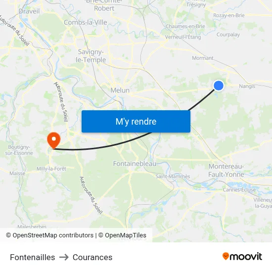 Fontenailles to Courances map