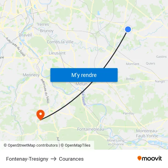 Fontenay-Tresigny to Courances map