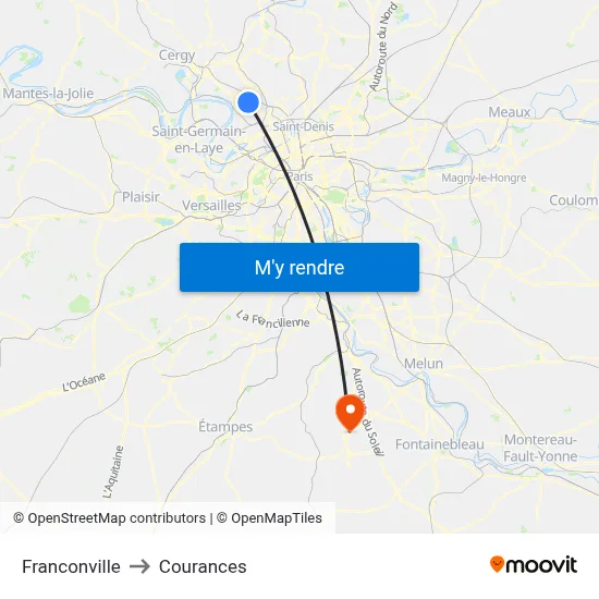 Franconville to Courances map
