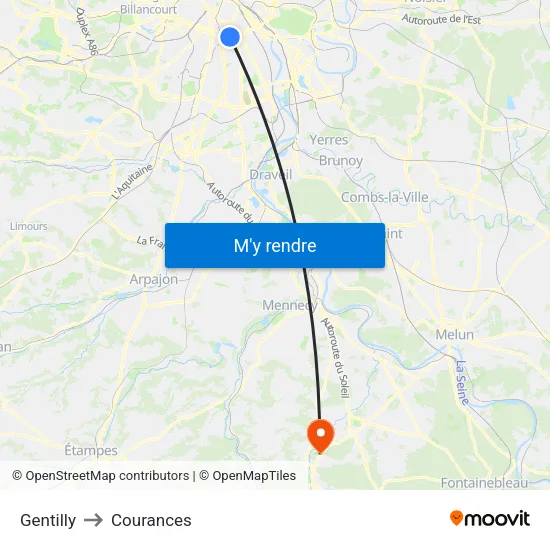 Gentilly to Courances map