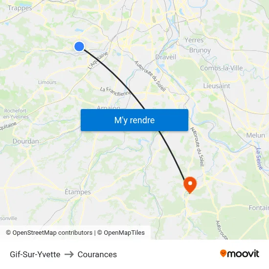 Gif-Sur-Yvette to Courances map