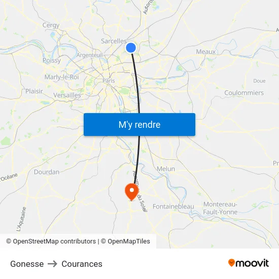 Gonesse to Courances map