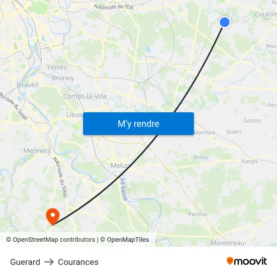 Guerard to Courances map