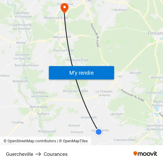 Guercheville to Courances map
