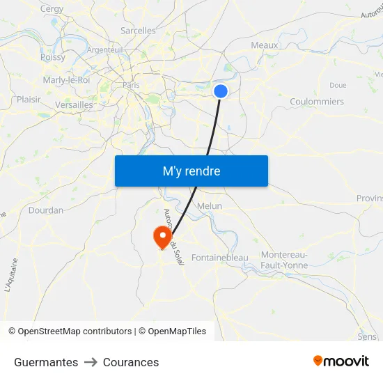 Guermantes to Courances map