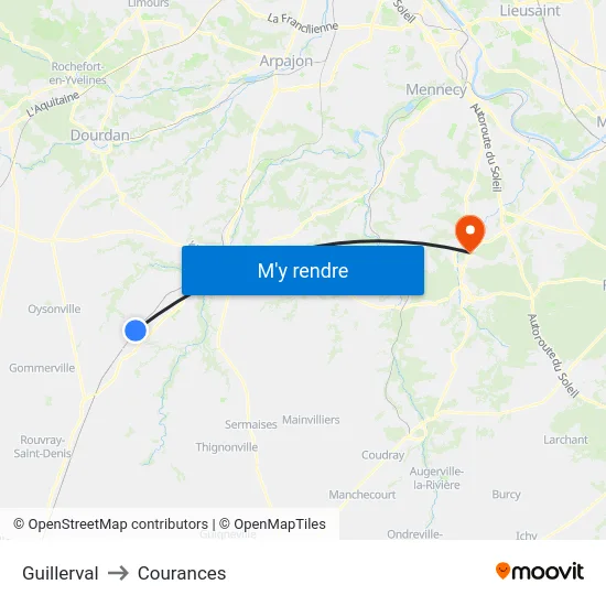 Guillerval to Courances map