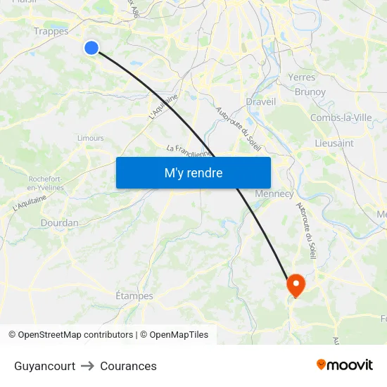 Guyancourt to Courances map