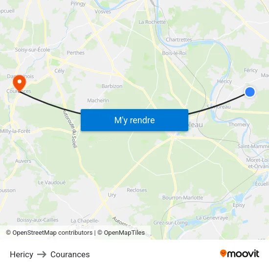 Hericy to Courances map