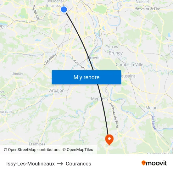 Issy-Les-Moulineaux to Courances map