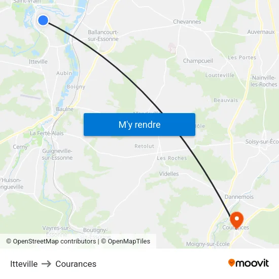 Itteville to Courances map