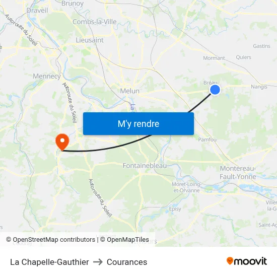 La Chapelle-Gauthier to Courances map