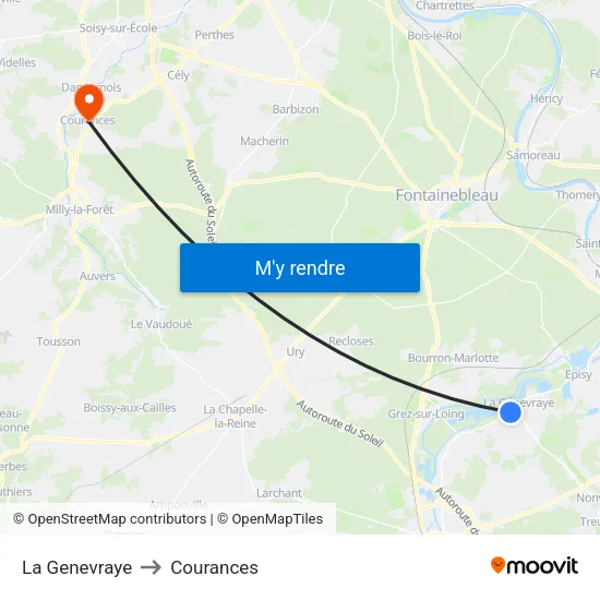La Genevraye to Courances map