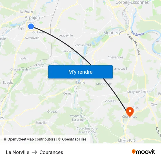La Norville to Courances map