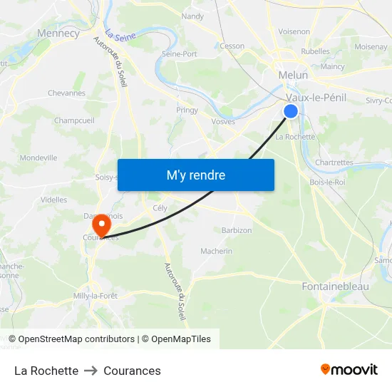 La Rochette to Courances map