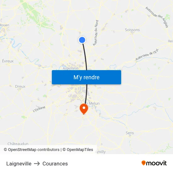 Laigneville to Courances map