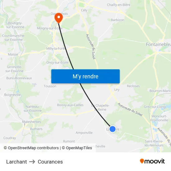 Larchant to Courances map
