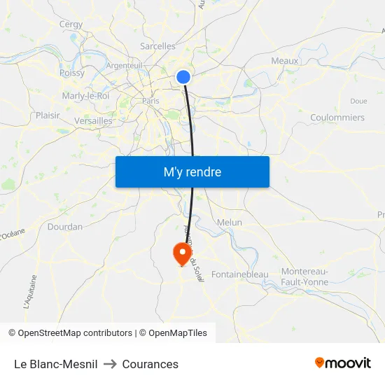 Le Blanc-Mesnil to Courances map