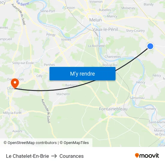 Le Chatelet-En-Brie to Courances map