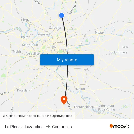 Le Plessis-Luzarches to Courances map