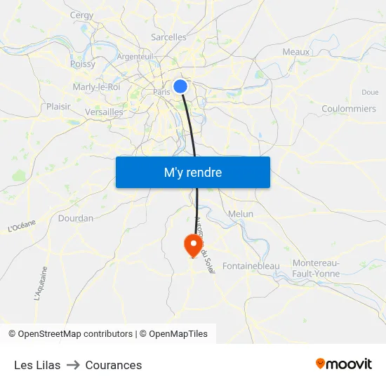 Les Lilas to Courances map