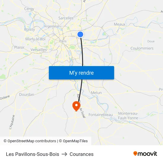 Les Pavillons-Sous-Bois to Courances map