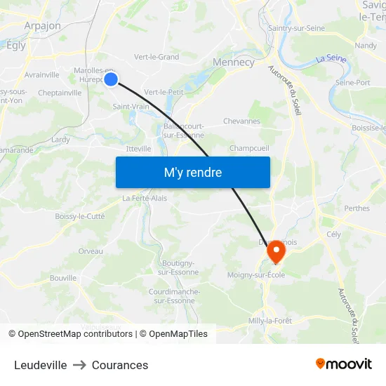 Leudeville to Courances map