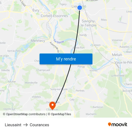 Lieusaint to Courances map