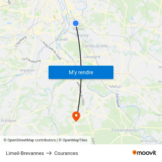 Limeil-Brevannes to Courances map