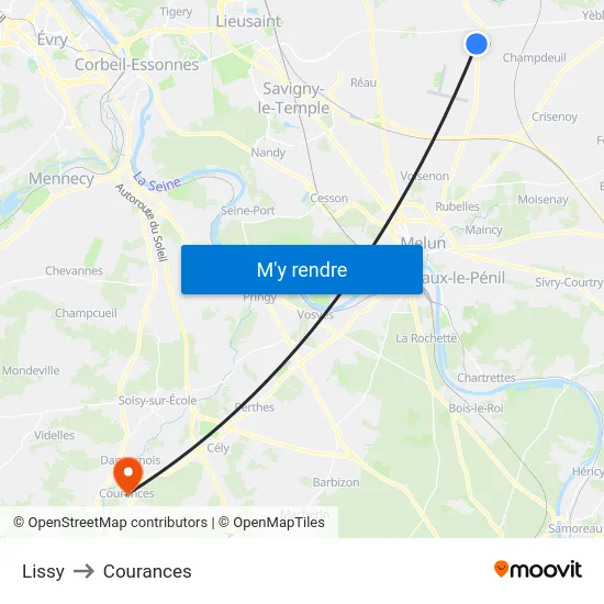 Lissy to Courances map