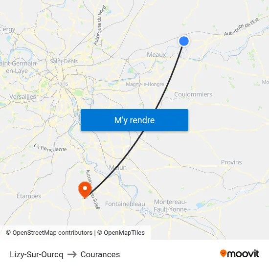 Lizy-Sur-Ourcq to Courances map