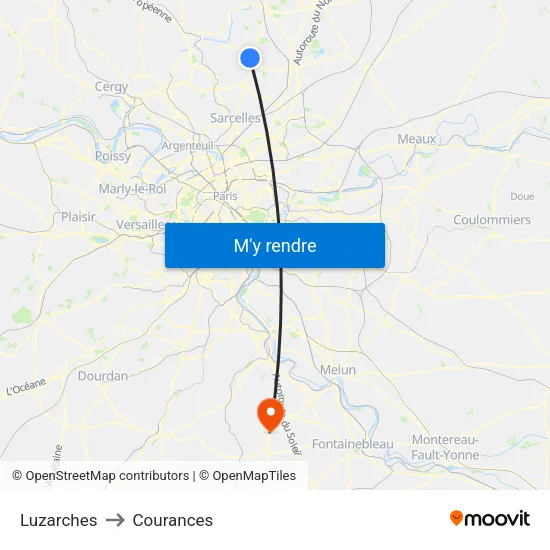Luzarches to Courances map