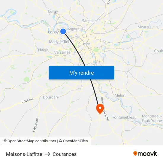 Maisons-Laffitte to Courances map