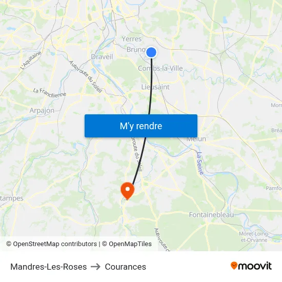 Mandres-Les-Roses to Courances map