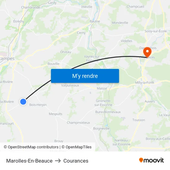 Marolles-En-Beauce to Courances map