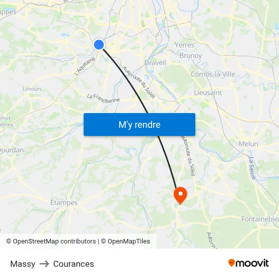 Massy to Courances map