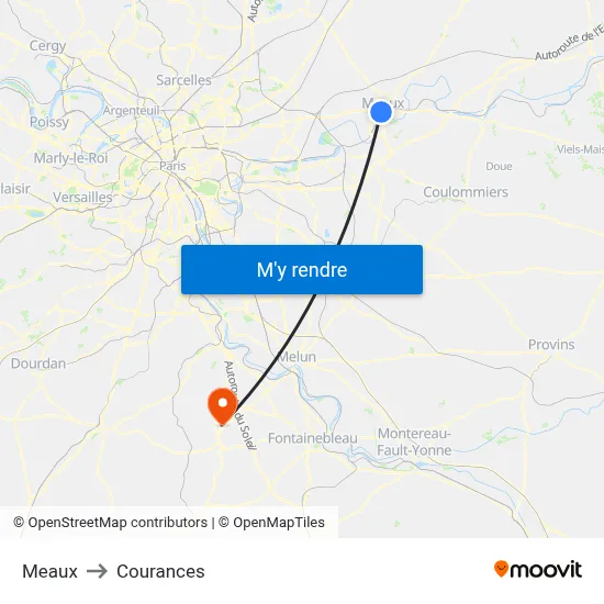 Meaux to Courances map