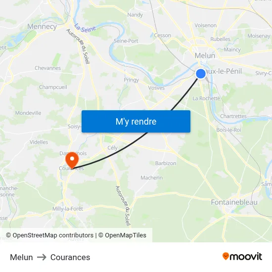 Melun to Courances map